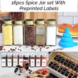 16pcs 4oz Spice Jars with 160 Preprinted Labels & Funnel Empty Glass Bottles